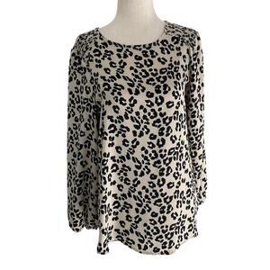 Ophelia Rae Ivory&Black Animal Print Long Sleeve Blouse Women's Sz Small | 39-15